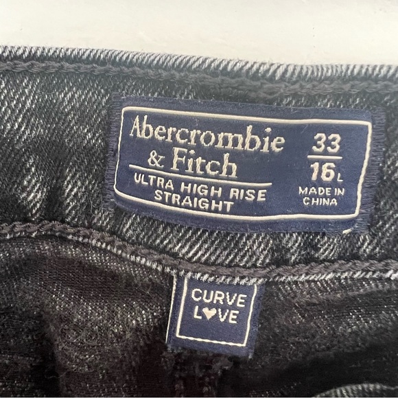 Abercrombie & Fitch Acid Black Wash Ultra High Rise Straight Button Fly Jeans 33 - Picture 6 of 6